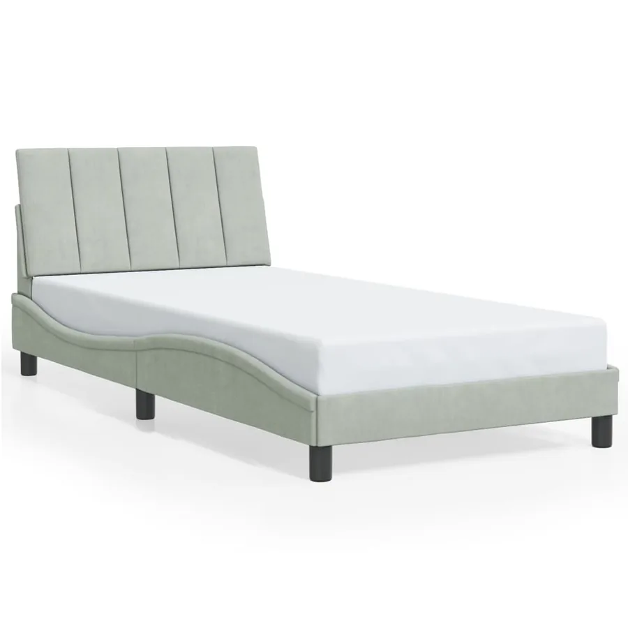 Cadre de lit avec LED sans matelas Hanko gris clair 100x200cm velours - 5