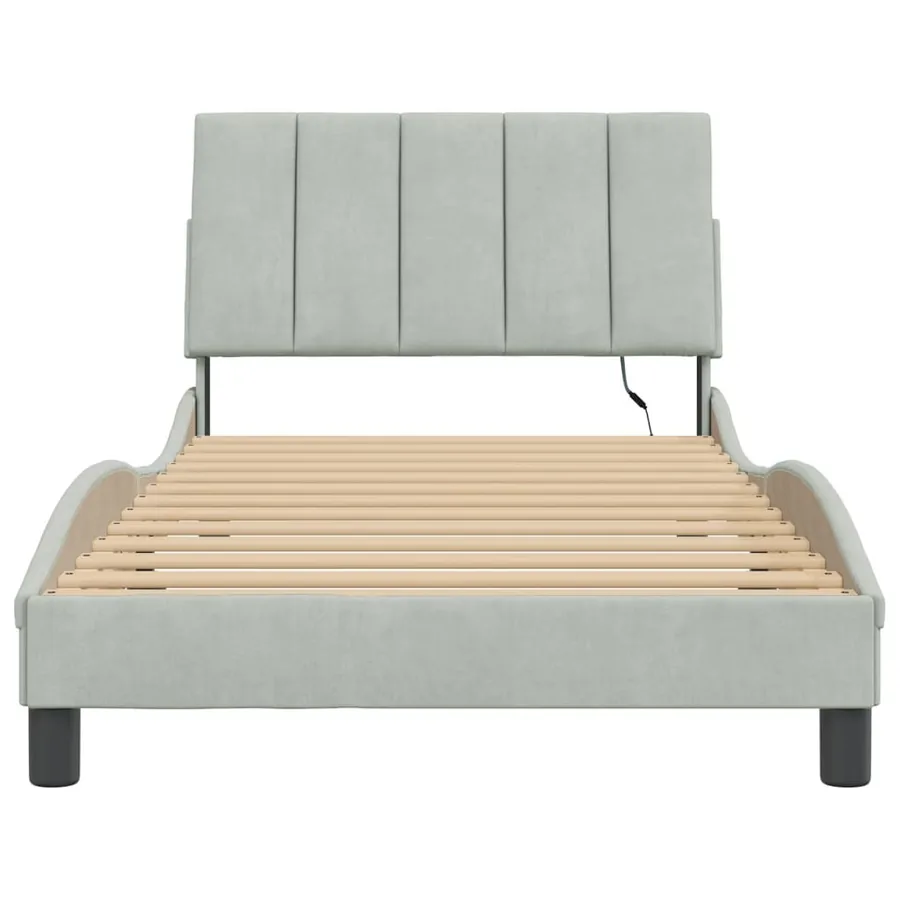 Cadre de lit avec LED sans matelas Hanko gris clair 100x200cm velours - 6