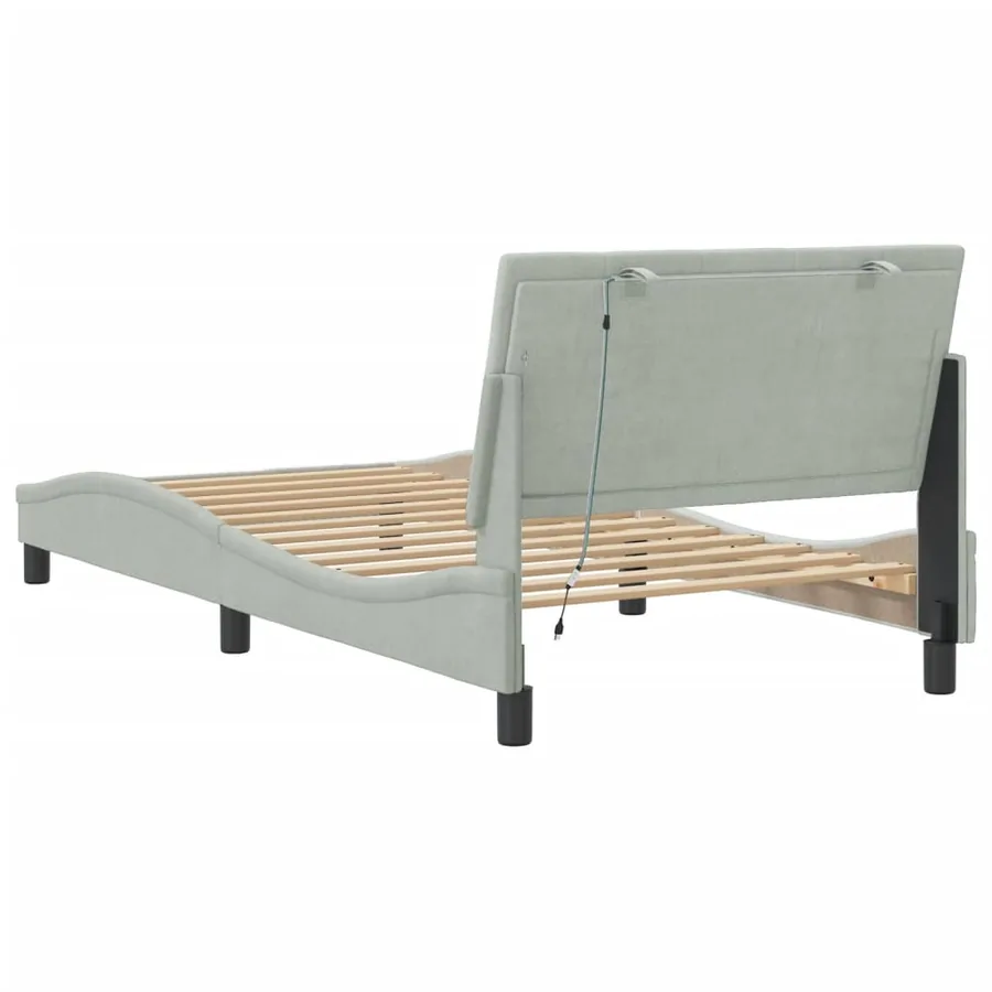 Cadre de lit avec LED sans matelas Hanko gris clair 100x200cm velours - 8