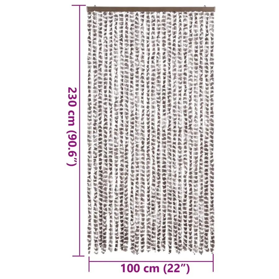 Rideau anti-mouches taupe et blanc 100x230 cm chenille - 7