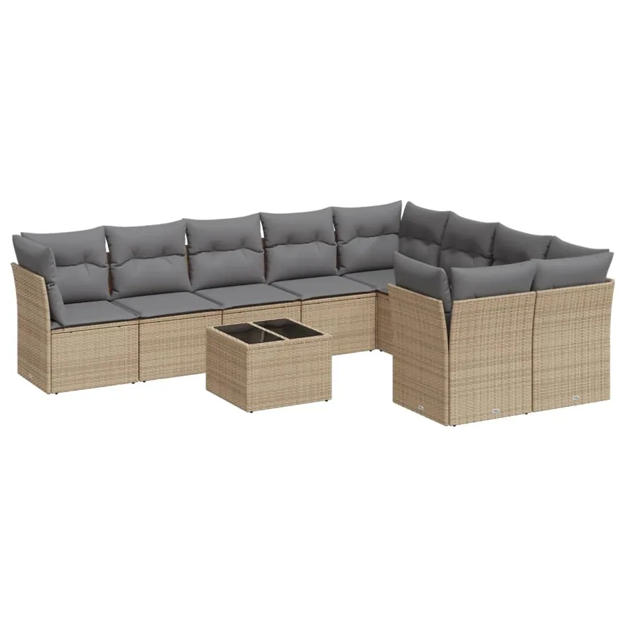 Salon de jardin avec coussins 10 pcs beige résine tressée - 2