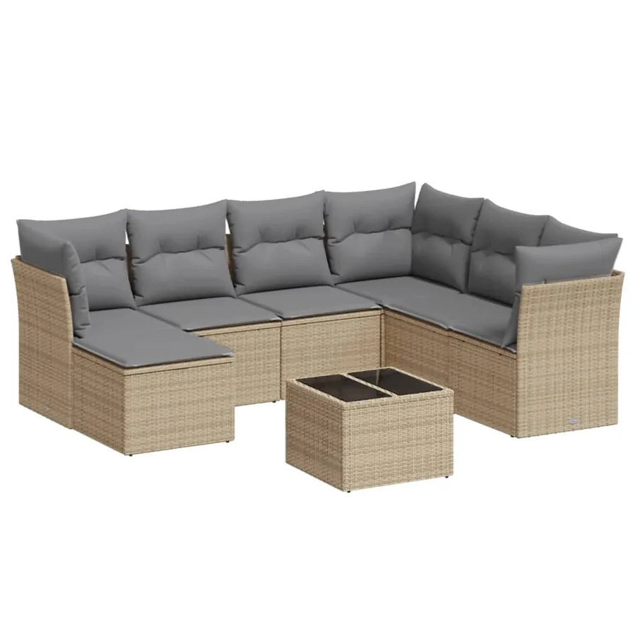 Salon de jardin avec coussins 8 pcs beige résine tressée - 2