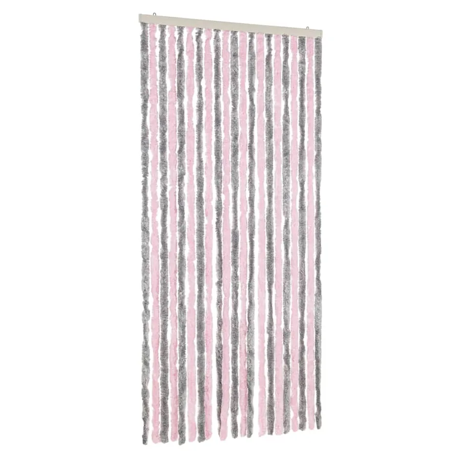 Rideau anti-mouches gris argenté et rose 90x220 cm chenille - 2