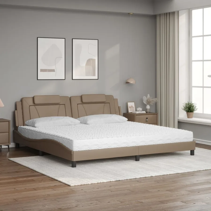 Lit Viana avec matelas cappuccino 200x200 cm similicuir - 3