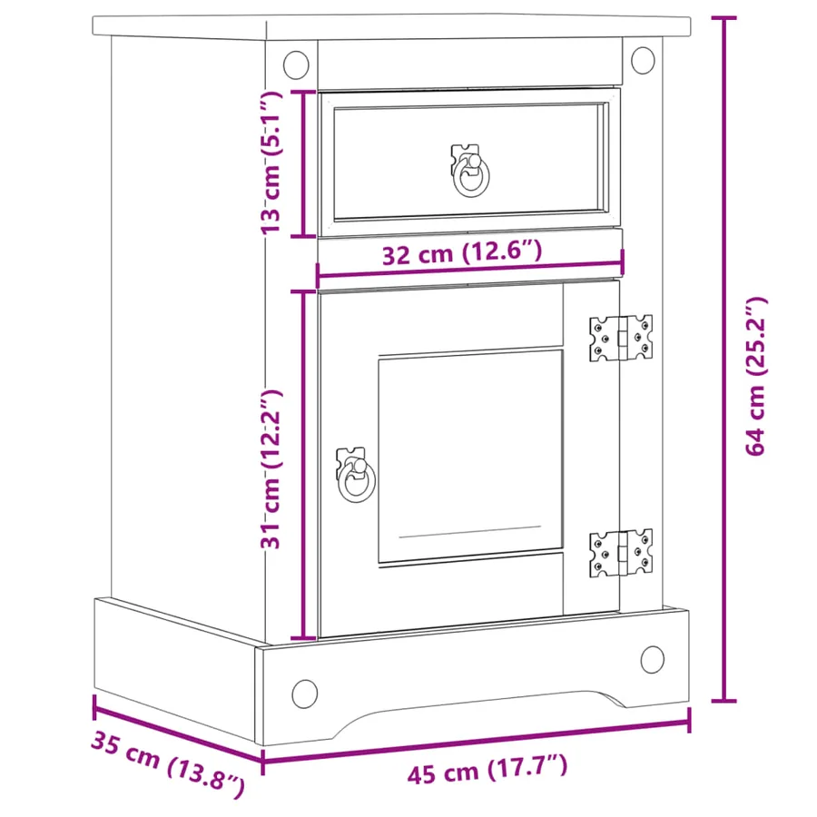 Table de chevet Corona 45x35x64 cm bois de pin massif - 9