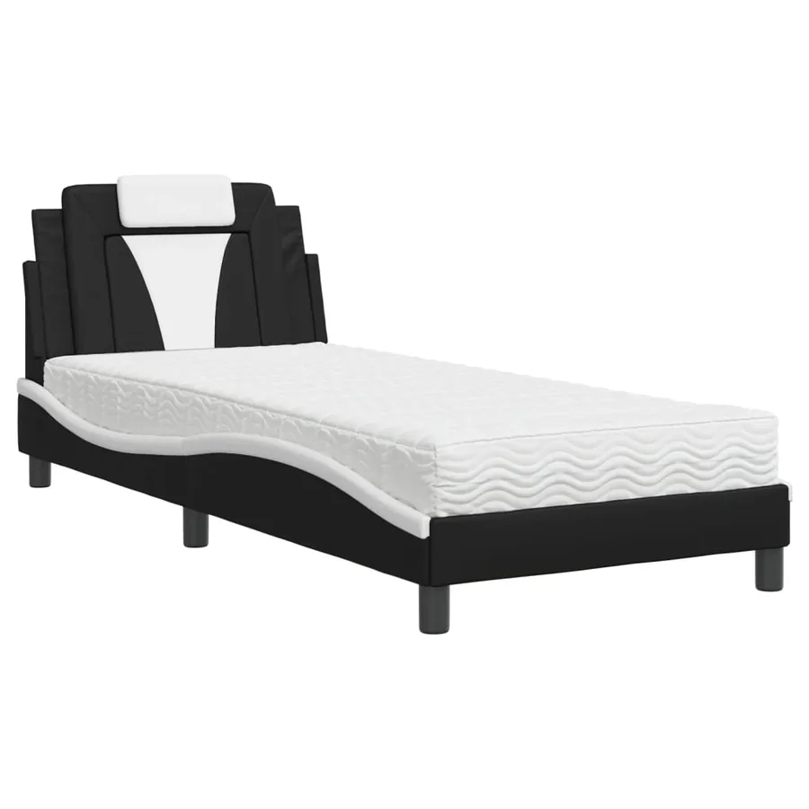 Lit Viana avec matelas noir et blanc 90x200 cm similicuir - 2