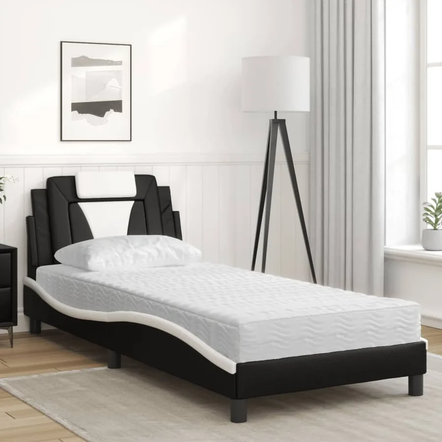 Lit Viana avec matelas noir et blanc 90x200 cm similicuir - 3