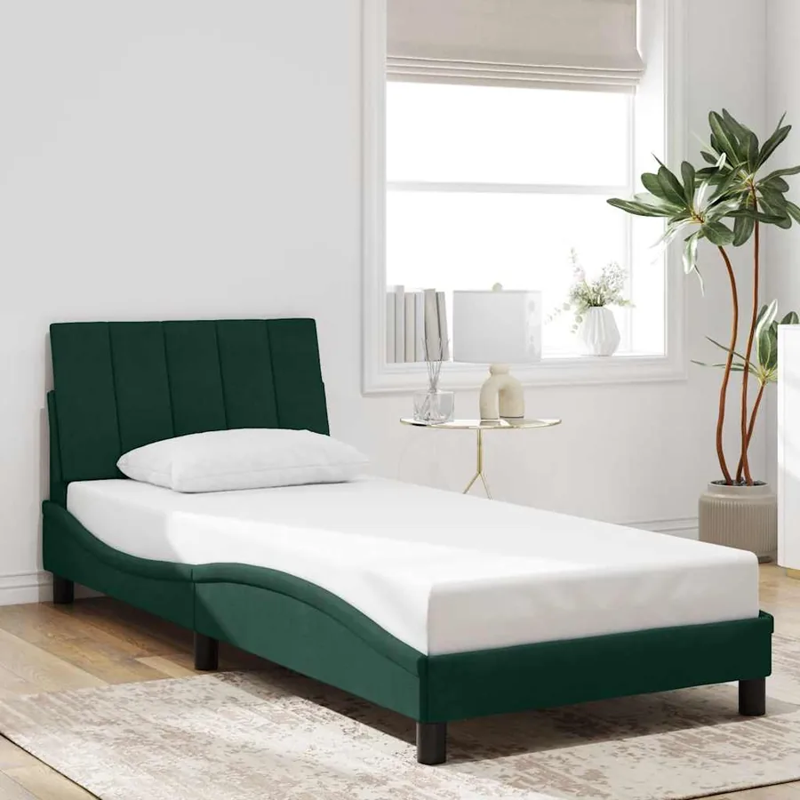 Cadre de lit avec LED sans matelas Hanko vert foncé 90x190 cm velours - 4