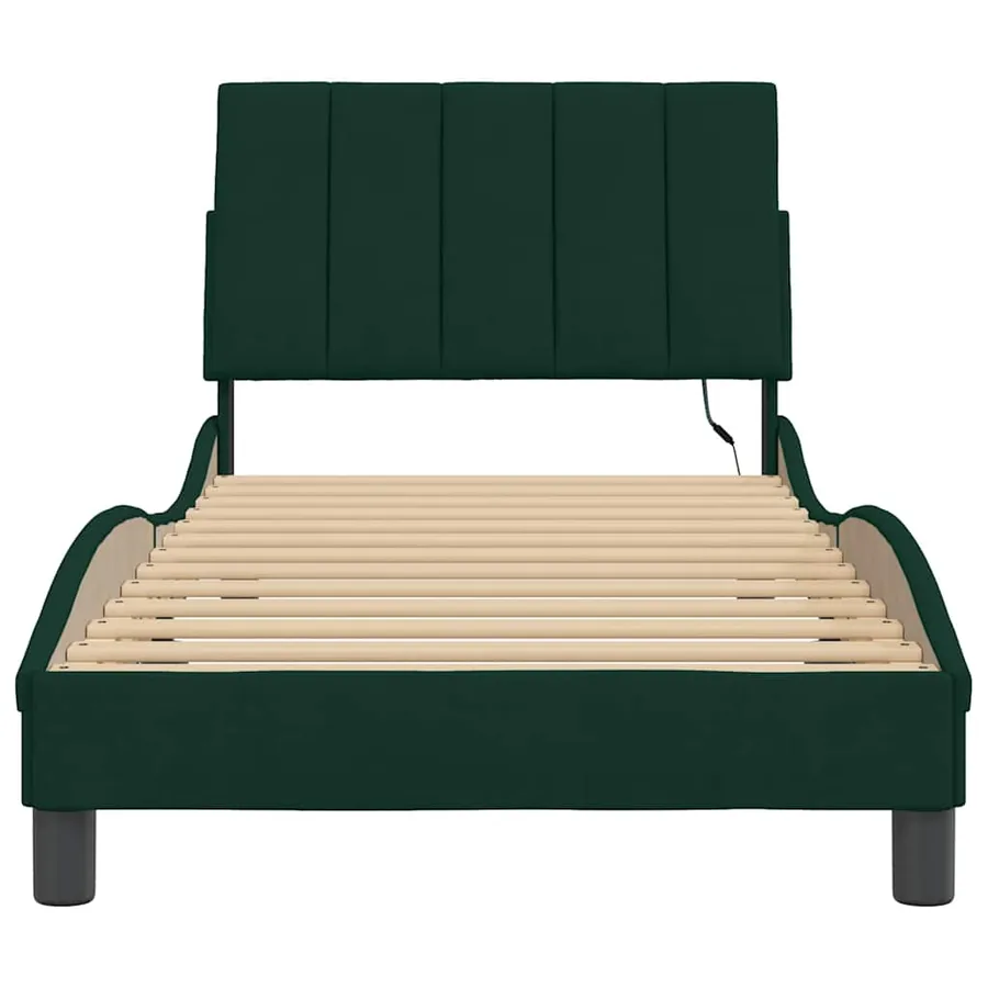 Cadre de lit avec LED sans matelas Hanko vert foncé 90x190 cm velours - 6