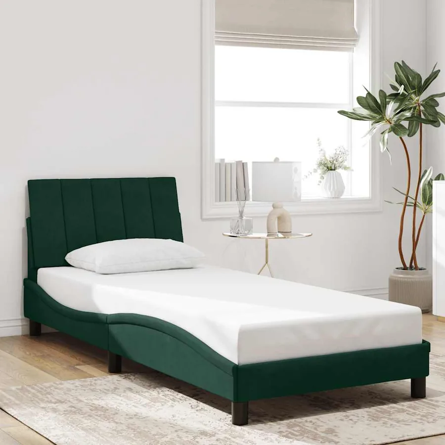 Cadre de lit sans matelas Hanko vert foncé 90x190 cm velours