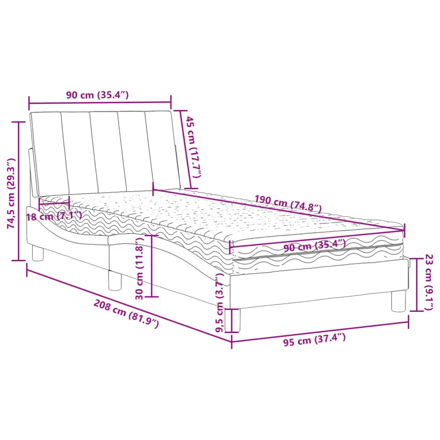 Lit avec matelas Hanko noir 90x190 cm velours - 11