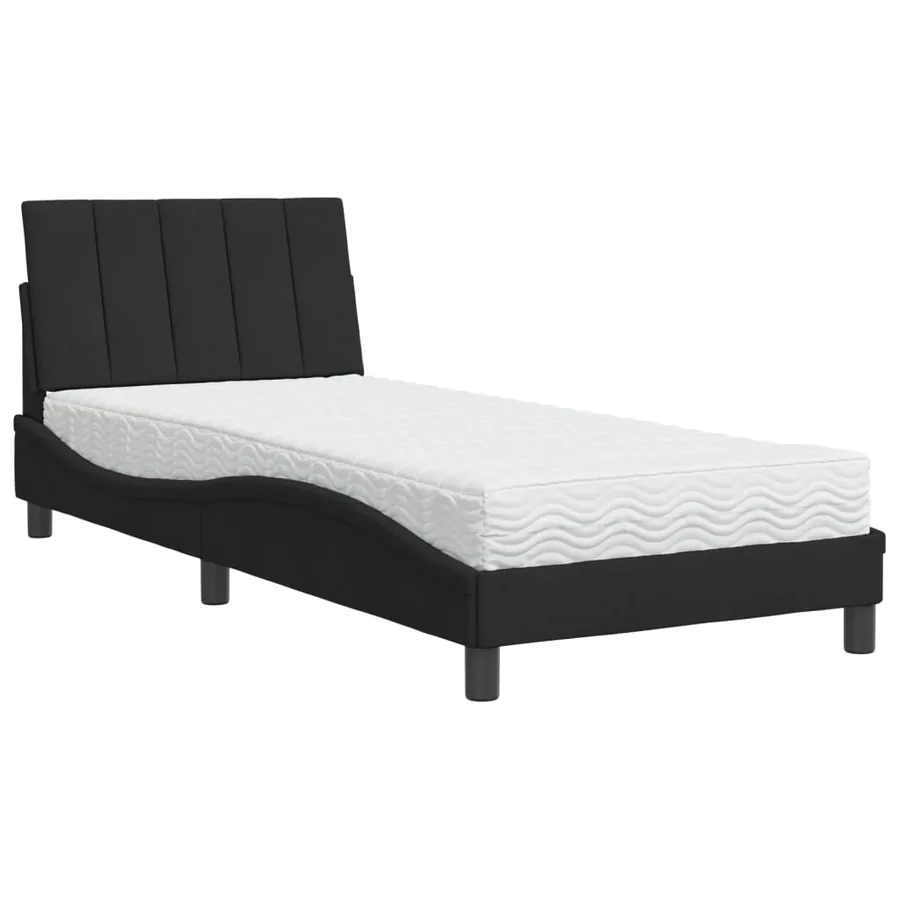 Lit avec matelas Hanko noir 90x190 cm velours - 2