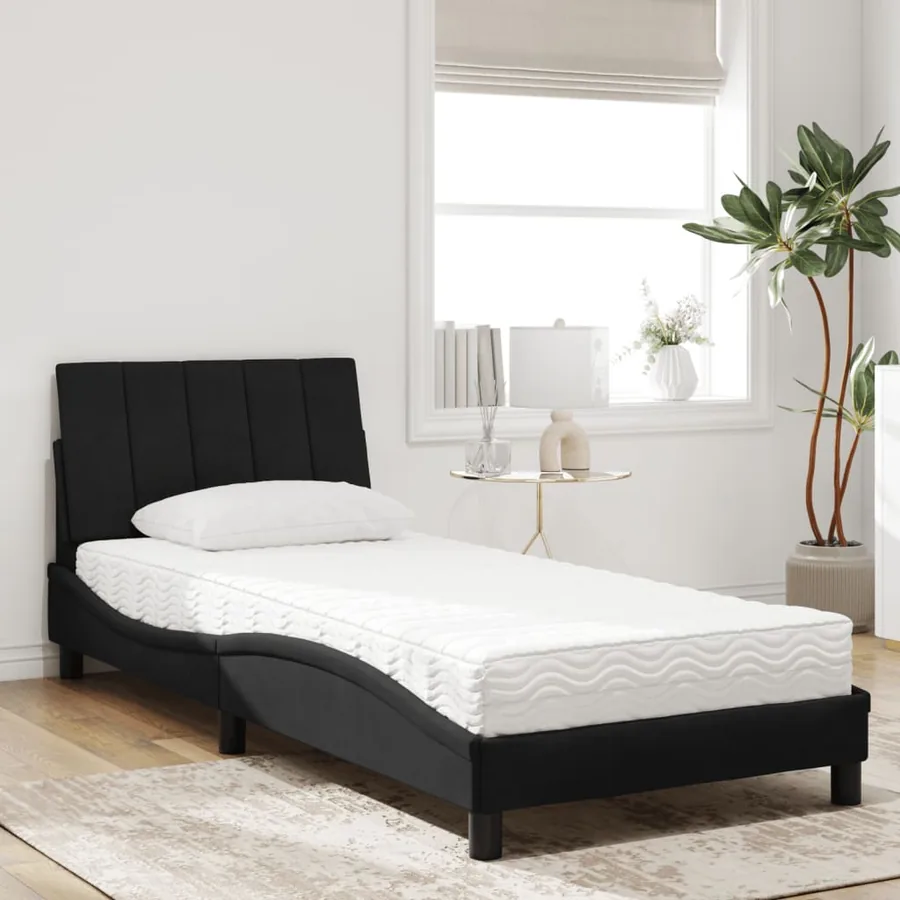 Lit avec matelas Hanko noir 90x190 cm velours - 3