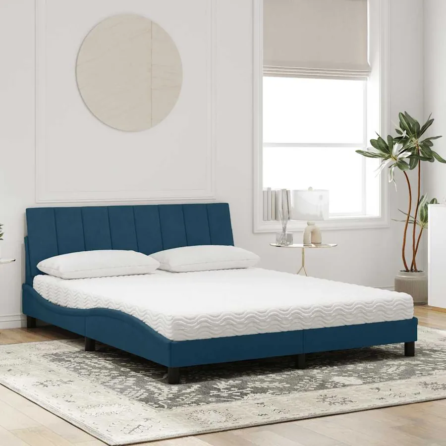 Lit avec matelas Hanko bleu 160x200 cm velours