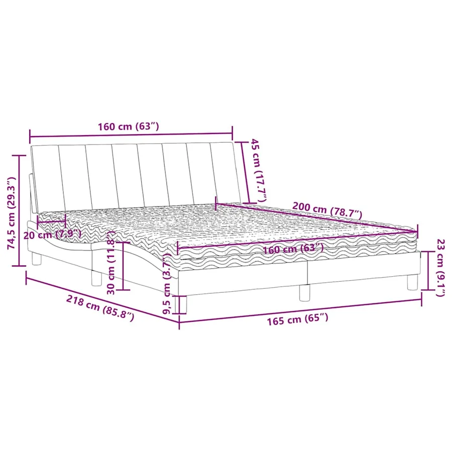 Lit avec matelas Hanko bleu 160x200 cm velours - 11