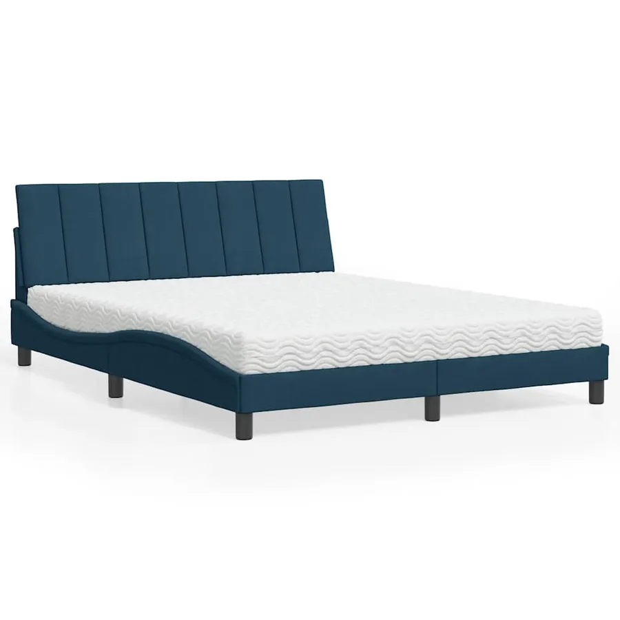 Lit avec matelas Hanko bleu 160x200 cm velours - 2