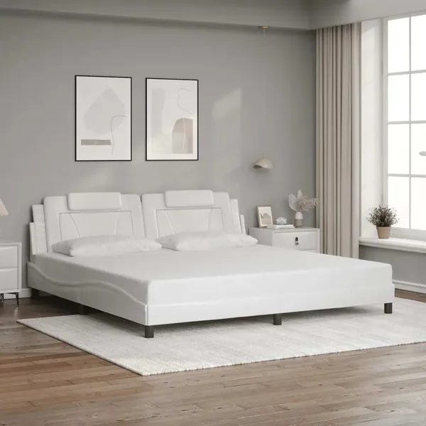 Cadre de lit Viana sans matelas blanc 200x200 cm similicuir