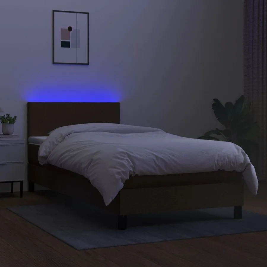 Sommier à lattes de lit et matelas et LED Marron foncé 90x200cm - 4