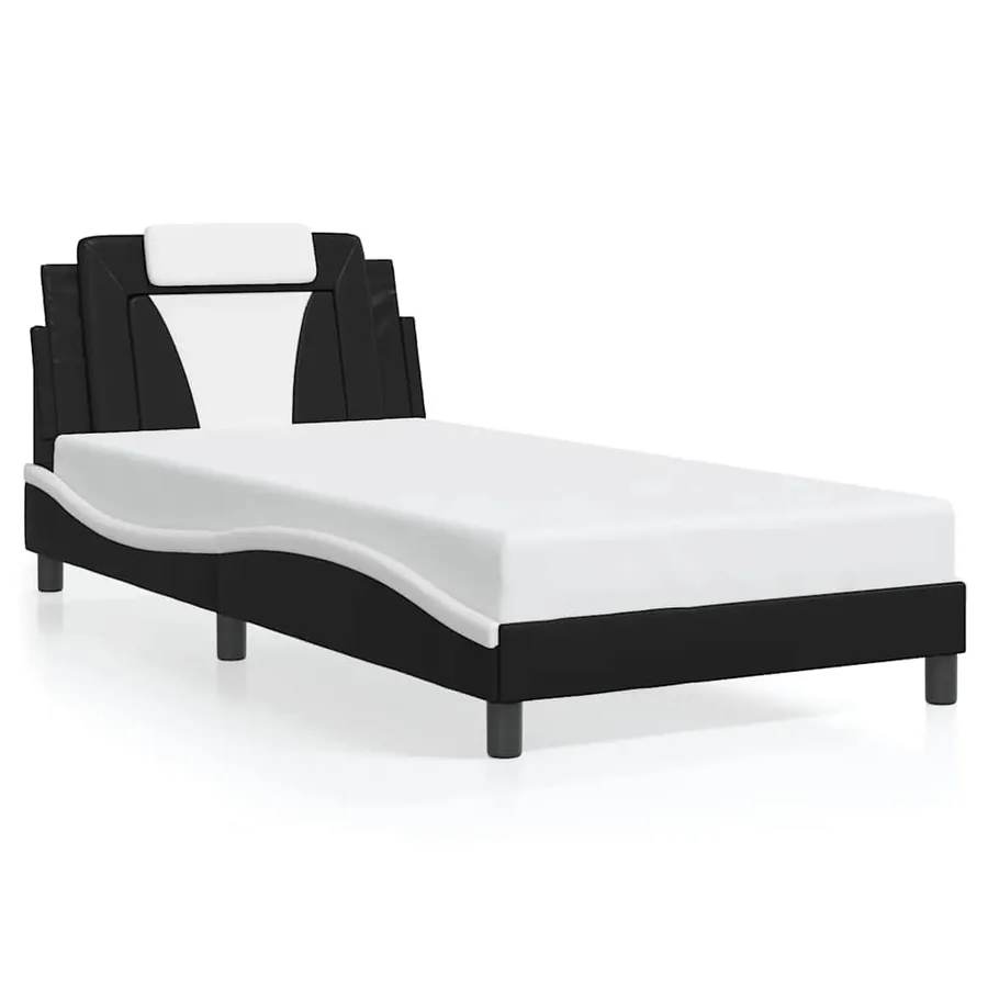 Cadre de lit Viana sans matelas noir et blanc 100x200 cm similicuir - 2
