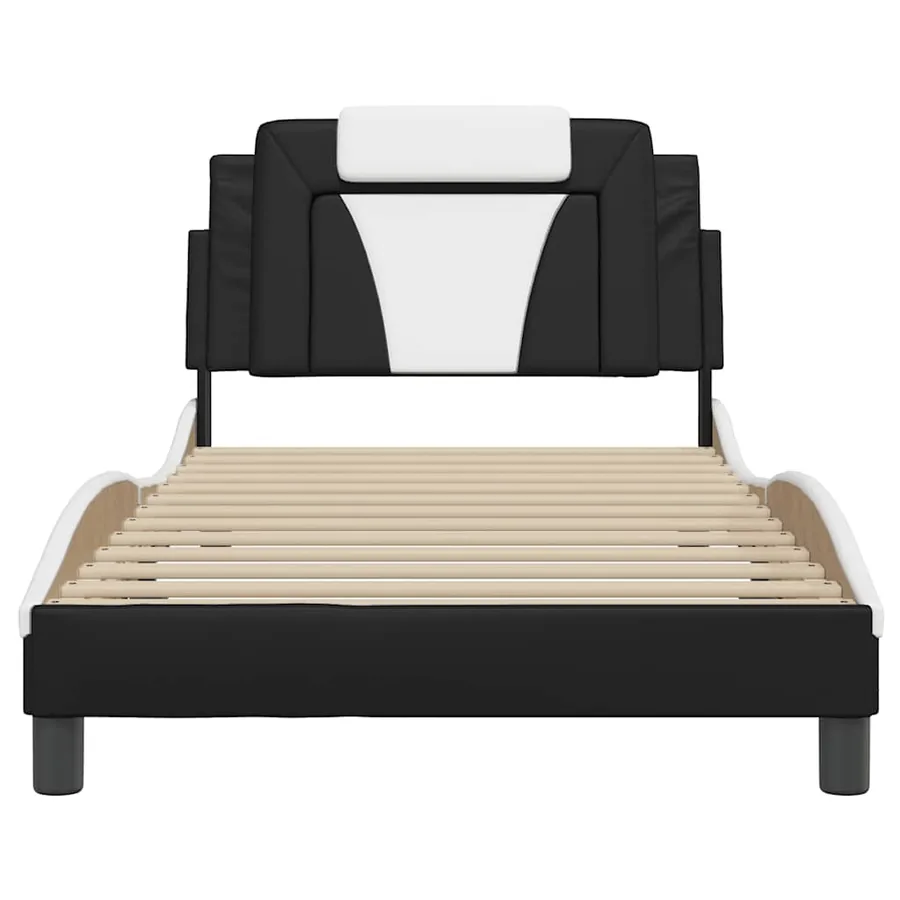 Cadre de lit Viana sans matelas noir et blanc 100x200 cm similicuir - 4