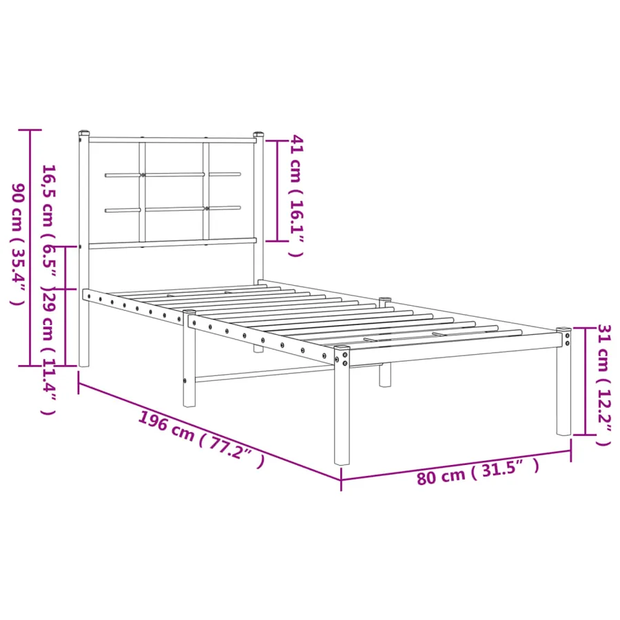 Cadre de lit métal sans matelas avec tête de lit blanc 75x190cm - 10