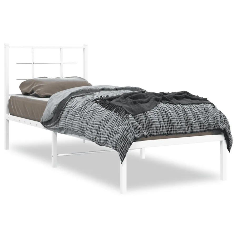 Cadre de lit métal sans matelas avec tête de lit blanc 75x190cm - 2