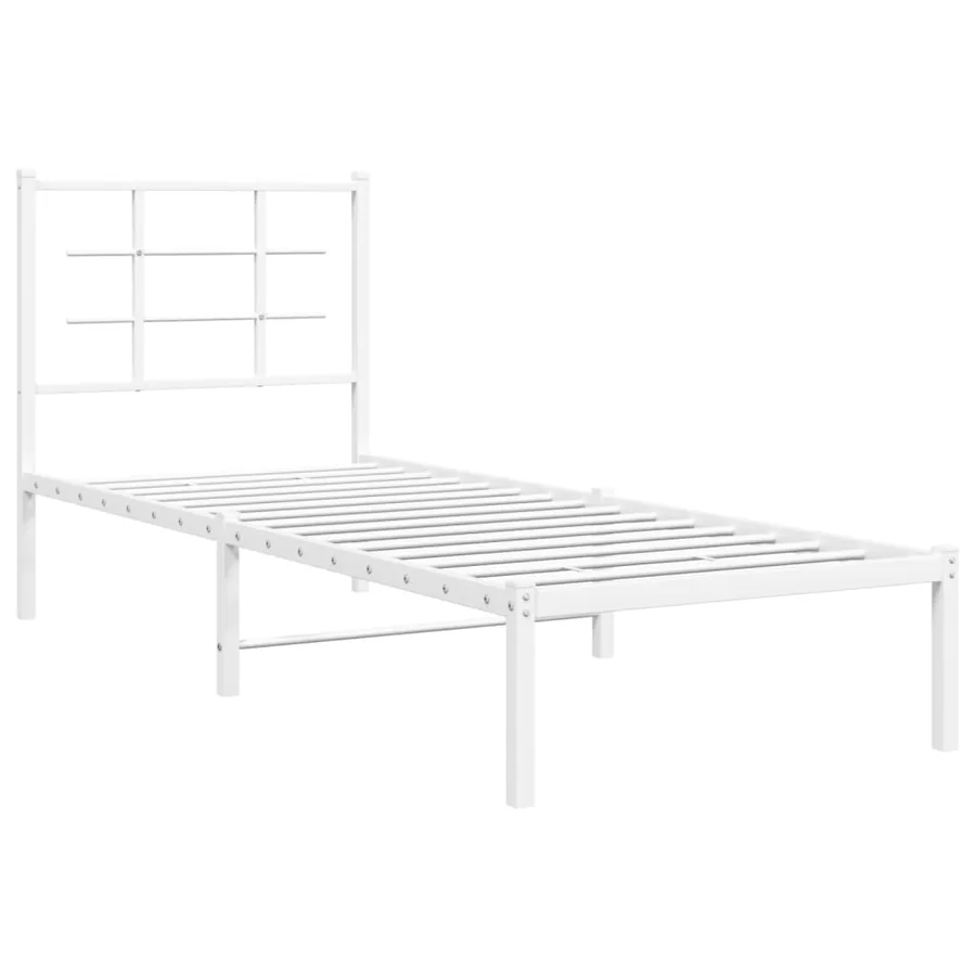 Cadre de lit métal sans matelas avec tête de lit blanc 75x190cm - 3