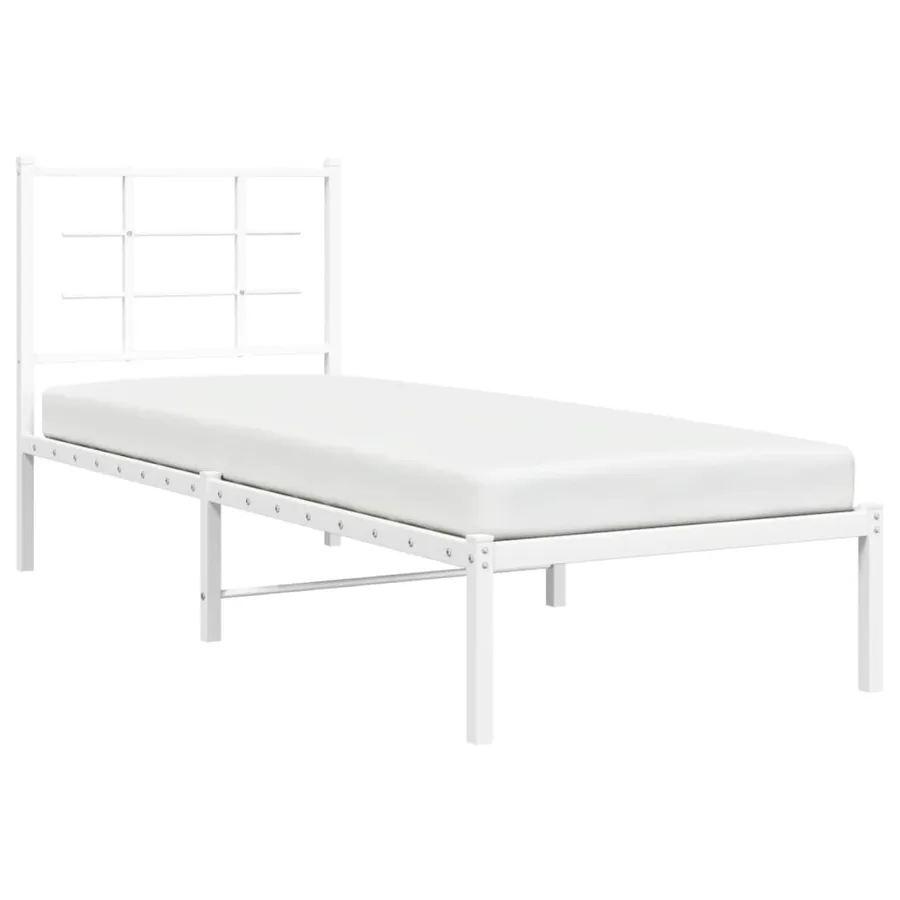 Cadre de lit métal sans matelas avec tête de lit blanc 75x190cm - 4