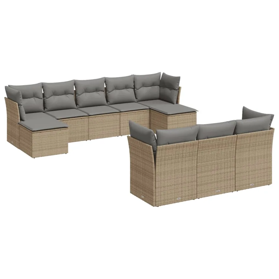 Salon de jardin avec coussins 10 pcs beige résine tressée - 2