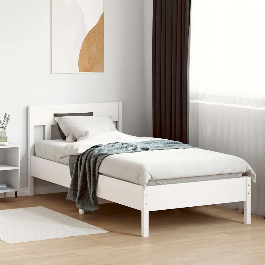 Cadre de lit sans matelas blanc 100x200 cm bois de pin massif - 3