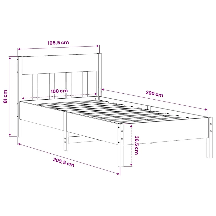 Cadre de lit sans matelas blanc 100x200 cm bois de pin massif - 9