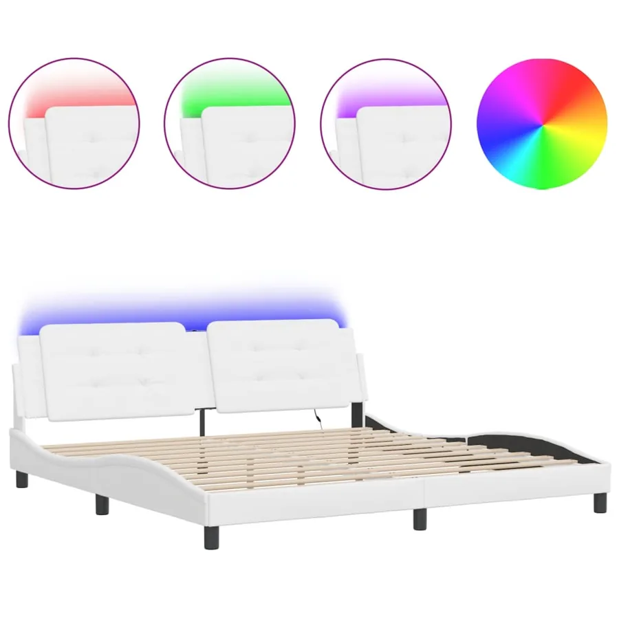 Cadre de lit avec LED sans matelas Zadar blanc 200x200 cm - 2