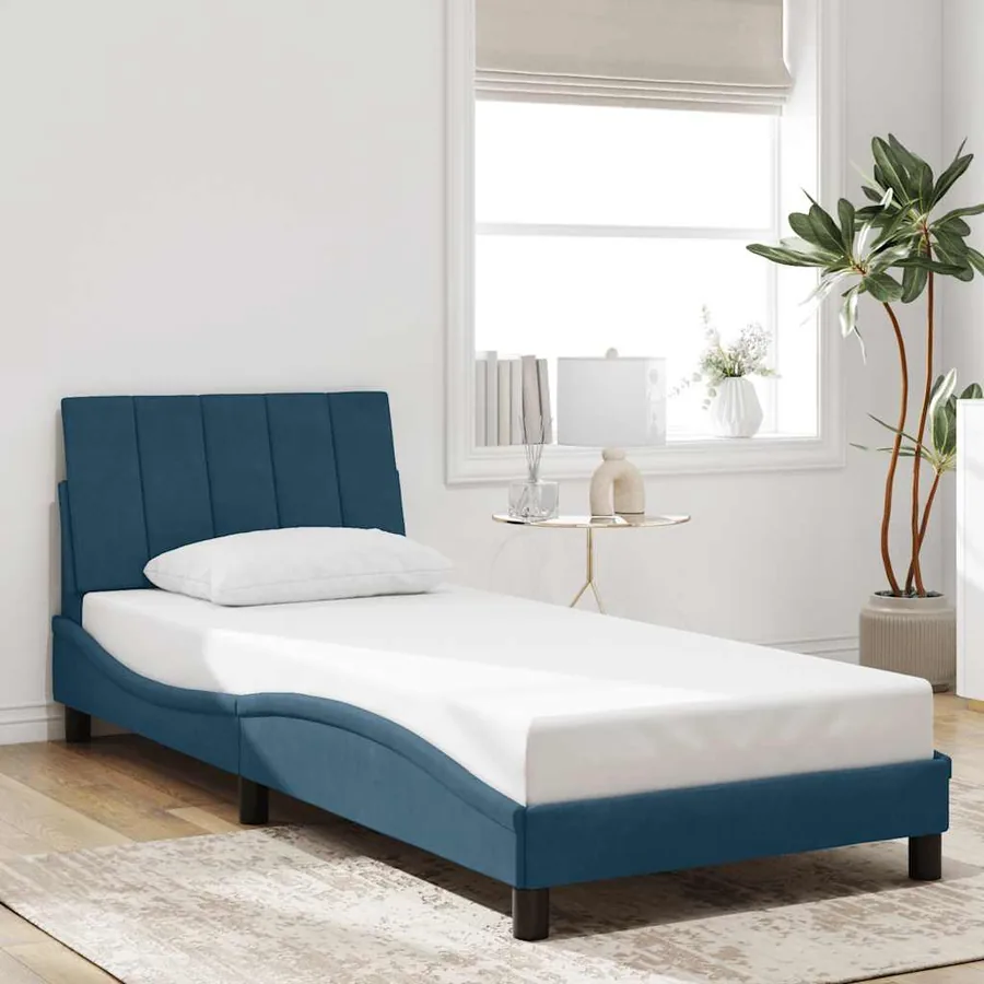Cadre de lit sans matelas Hanko bleu 90x200 cm velours