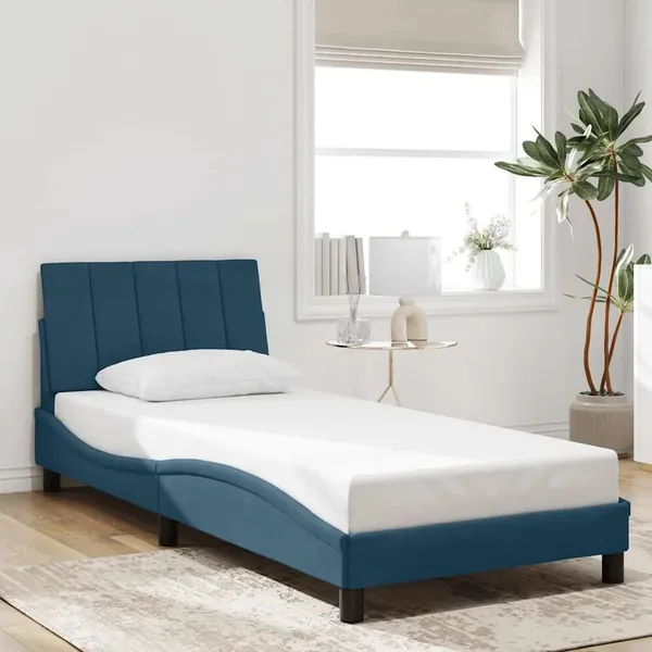 Cadre de lit sans matelas Hanko bleu 90x200 cm velours