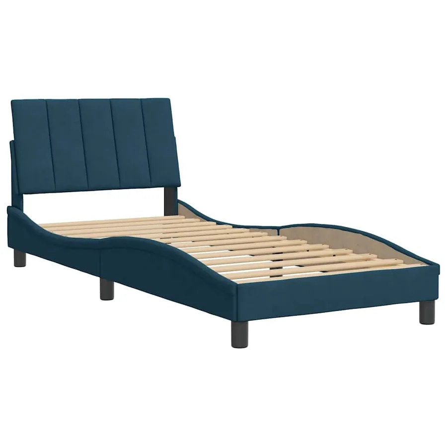 Cadre de lit sans matelas Hanko bleu 90x200 cm velours - 3