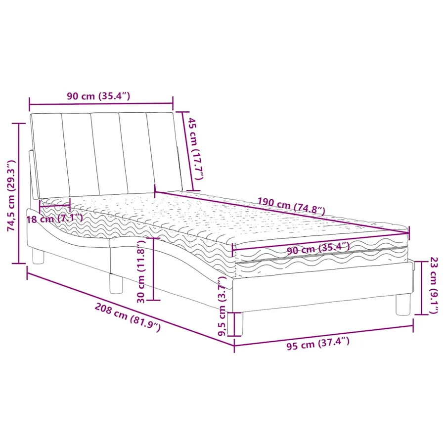 Lit avec matelas Hanko bleu 90x190 cm velours - 11