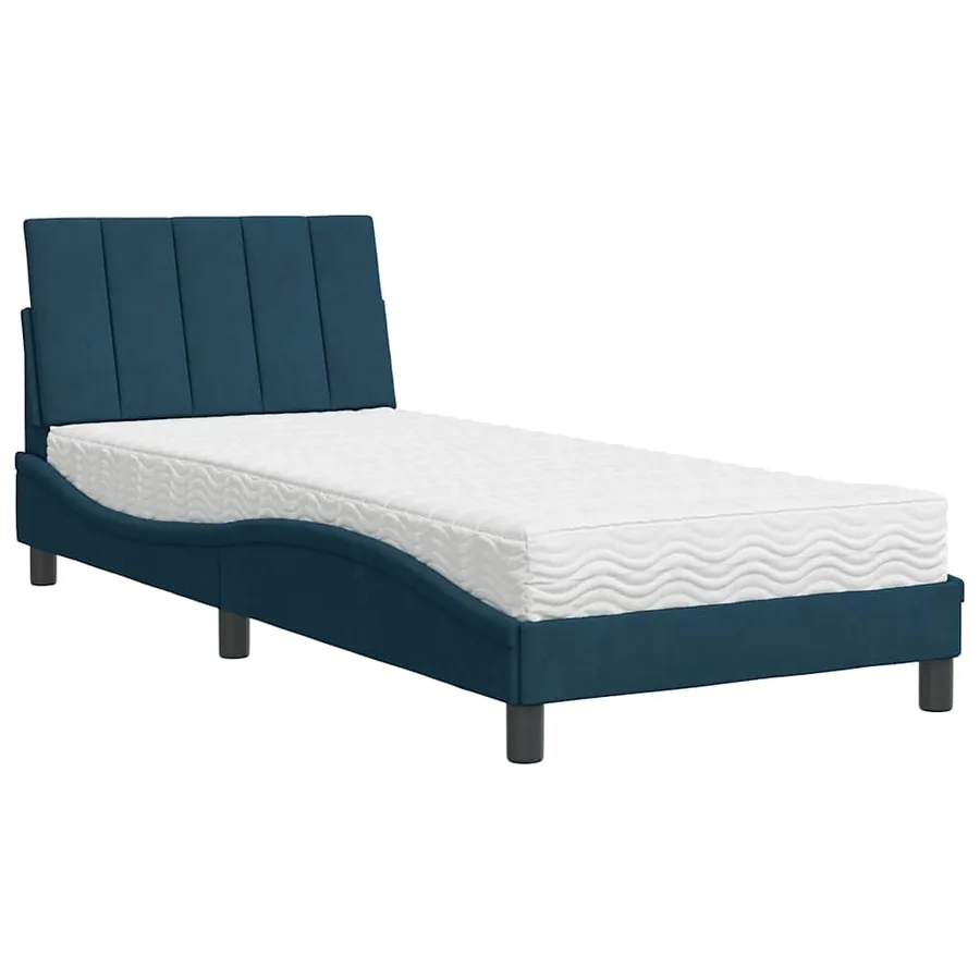 Lit avec matelas Hanko bleu 90x190 cm velours - 3