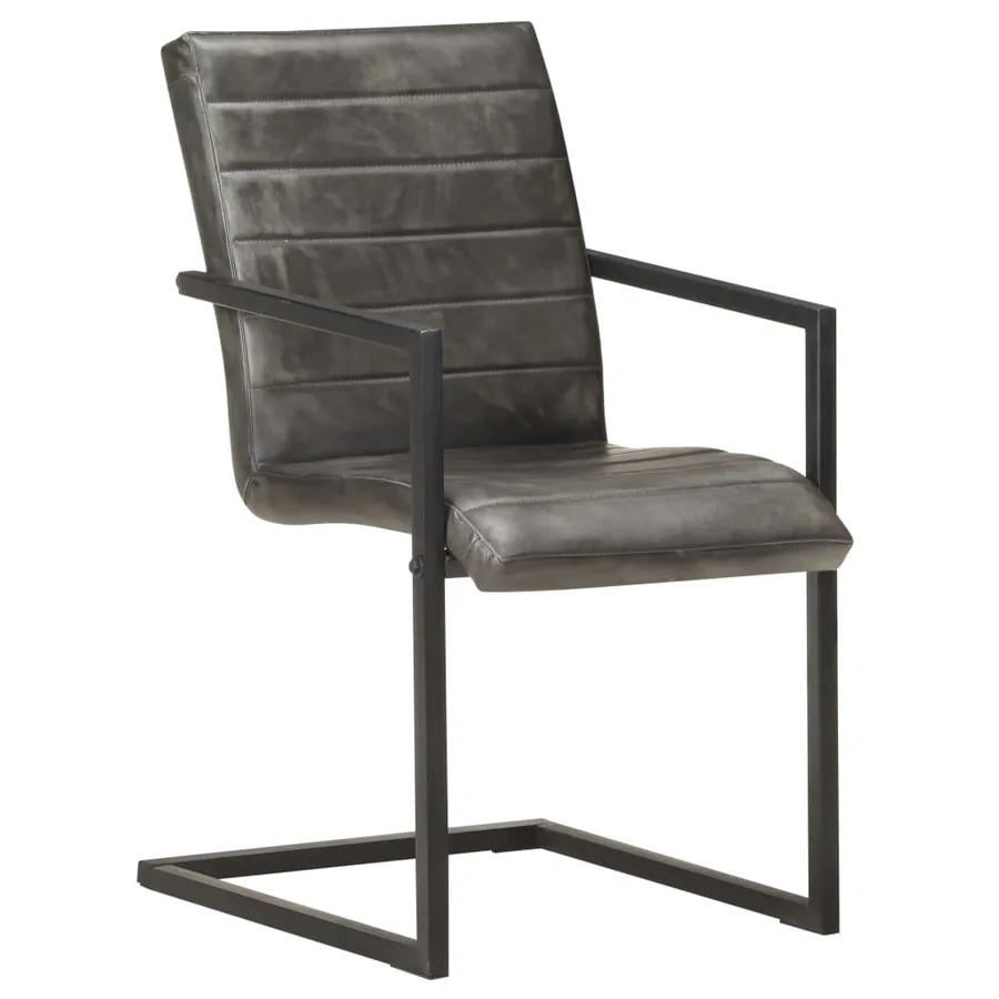 Chaises à manger cantilever lot de 2 gris cuir véritable - 2