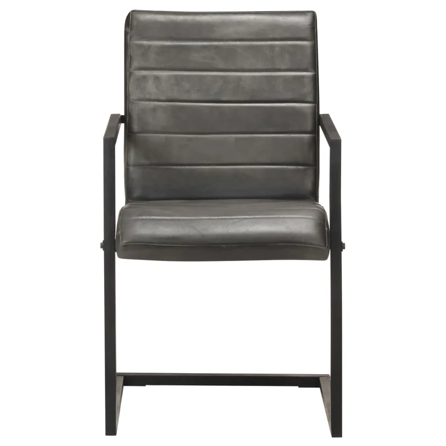 Chaises à manger cantilever lot de 2 gris cuir véritable - 3