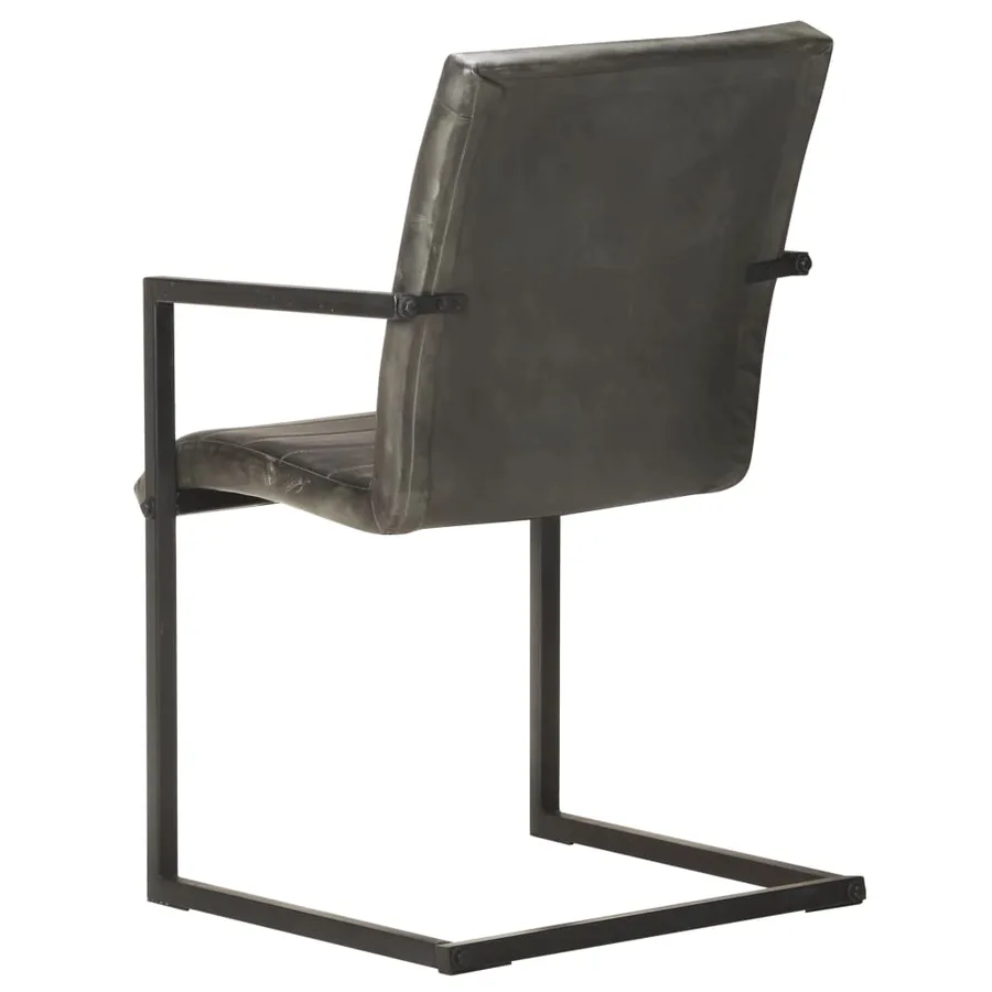 Chaises à manger cantilever lot de 2 gris cuir véritable - 5