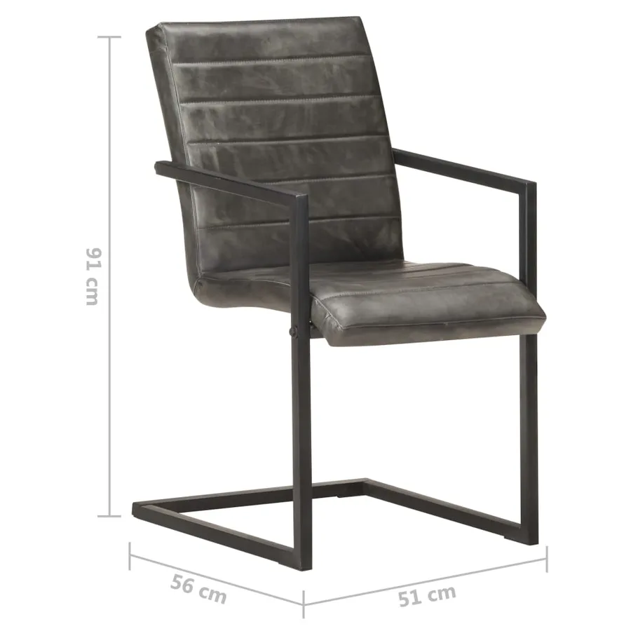 Chaises à manger cantilever lot de 2 gris cuir véritable - 7