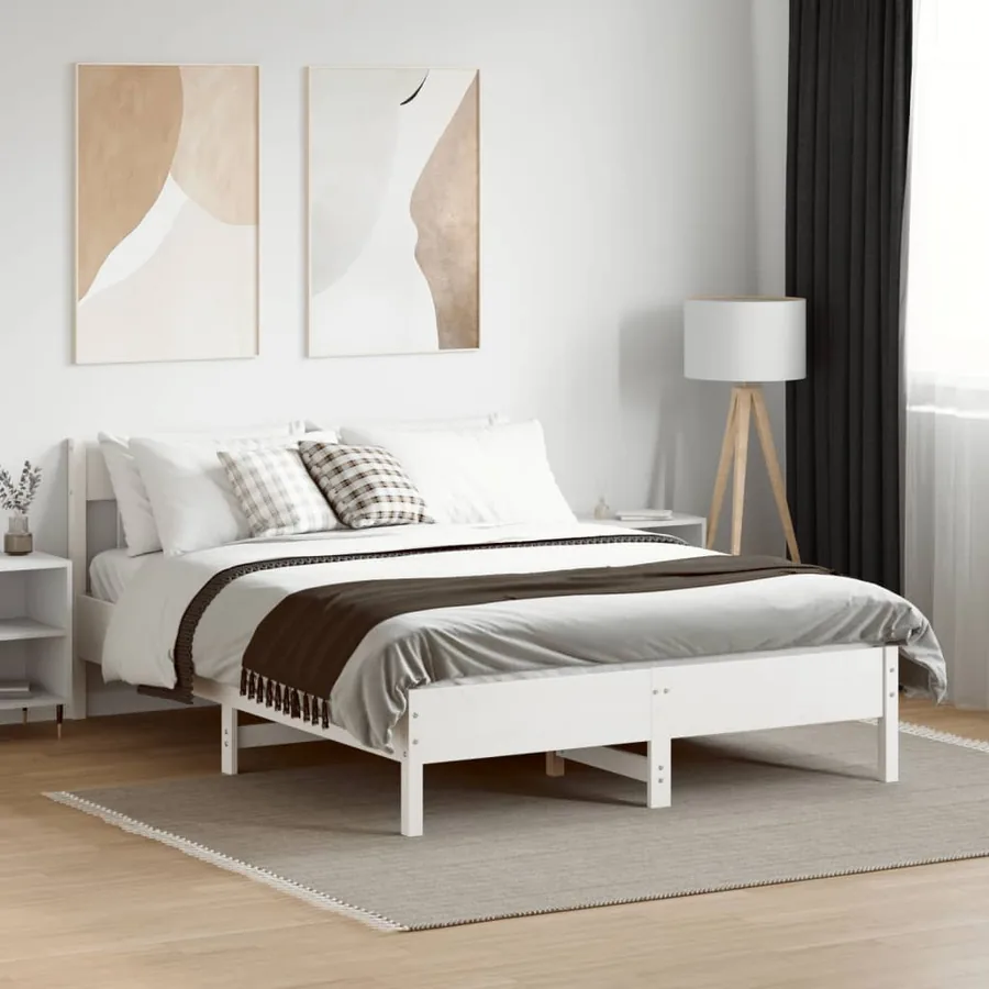 Cadre de lit sans matelas blanc 150x200 cm bois de pin massif - 3