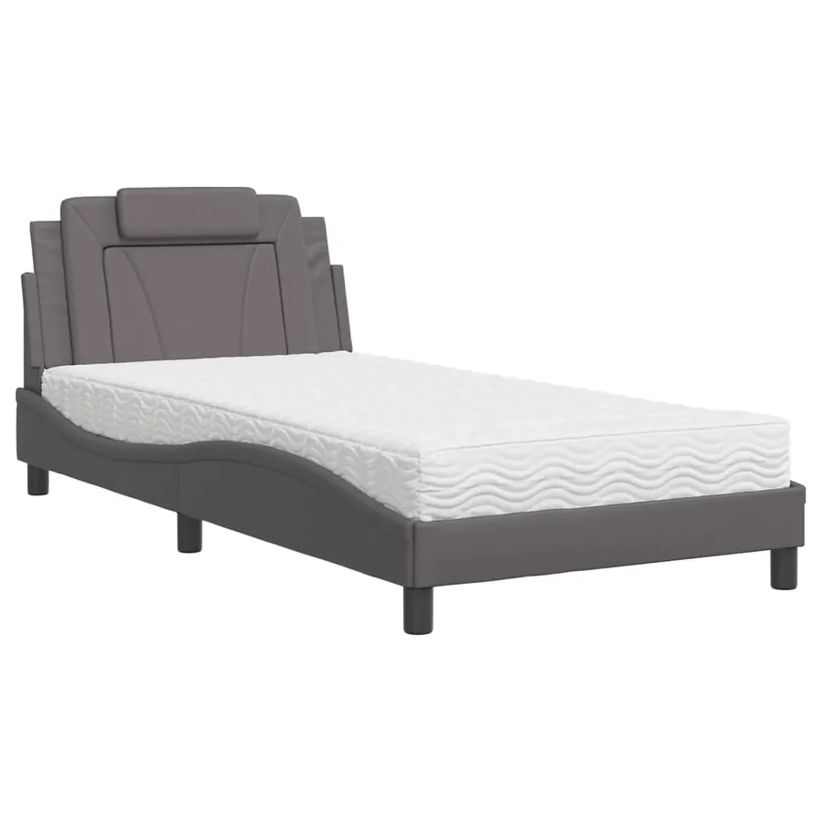 Lit Viana avec matelas gris 100x200 cm similicuir - 2