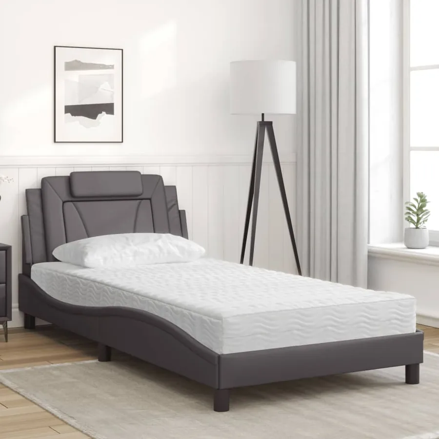 Lit Viana avec matelas gris 100x200 cm similicuir - 3