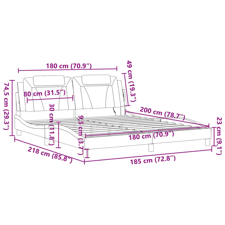 Cadre de lit Viana avec LED sans matelas blanc et noir 180x200 cm - 17