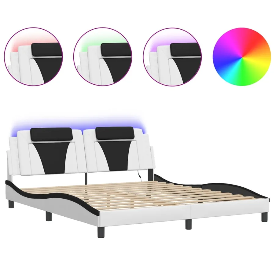 Cadre de lit Viana avec LED sans matelas blanc et noir 180x200 cm - 2