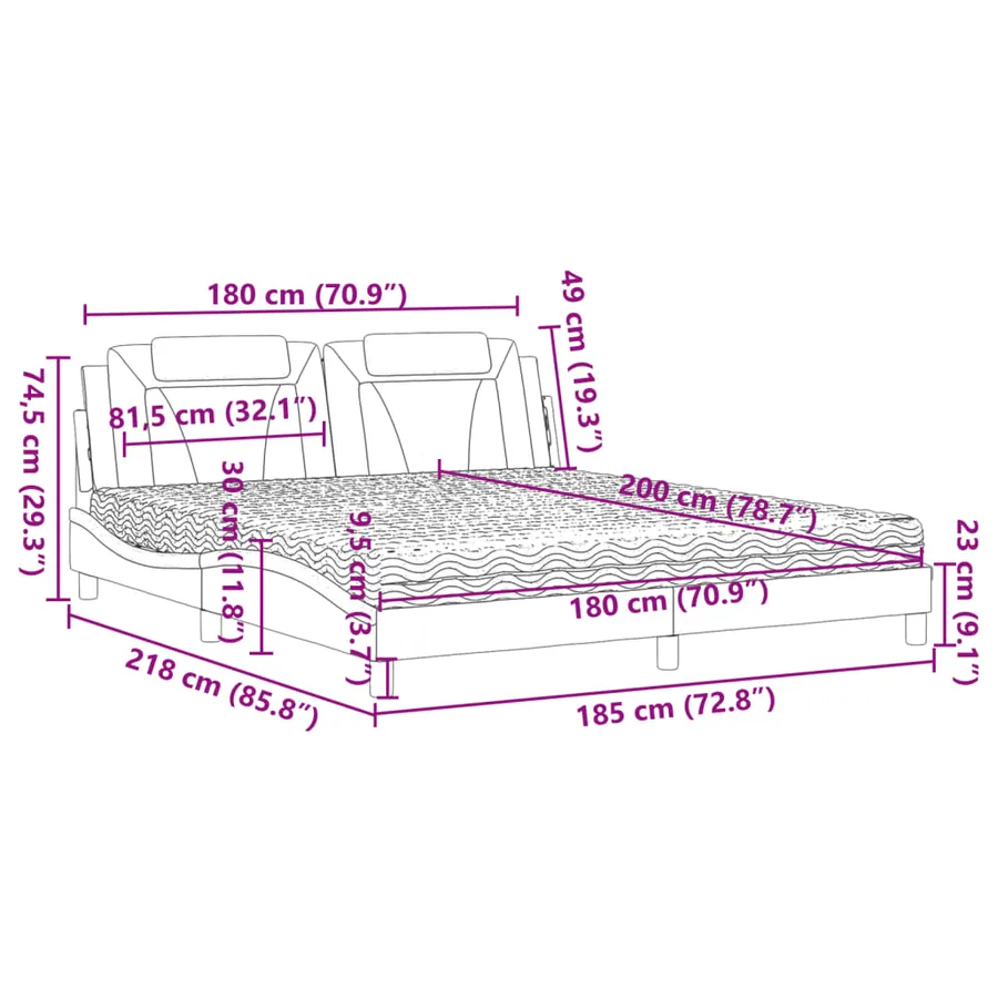 Lit Viana avec matelas blanc et noir 180x200 cm similicuir - 12