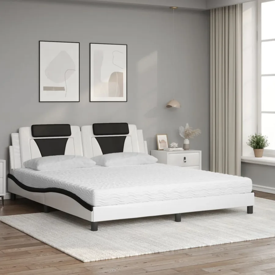 Lit Viana avec matelas blanc et noir 180x200 cm similicuir - 3