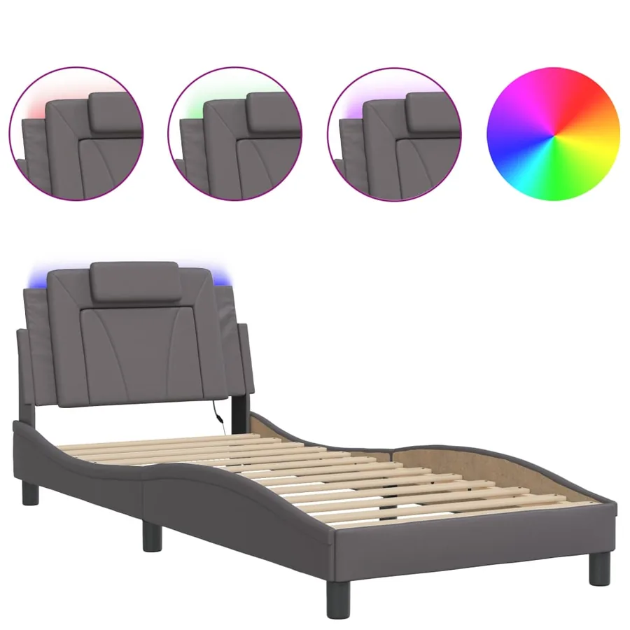 Cadre de lit Viana avec LED sans matelas gris 90x200 cm - 2