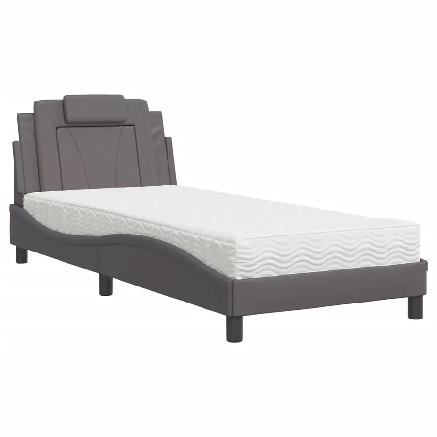 Lit Viana avec matelas gris 90x200 cm similicuir - 2
